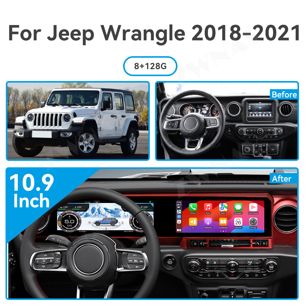 Jeep Wrangler 2018-2021 Wireless Carplay & Android Auto Screen 12.3 Inch Red