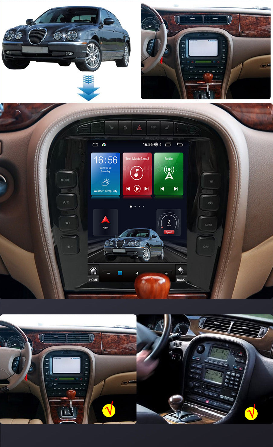 Jaguar S-Type 2003-2008 Wireless Carplay & Android Auto  Tesla-style Screen