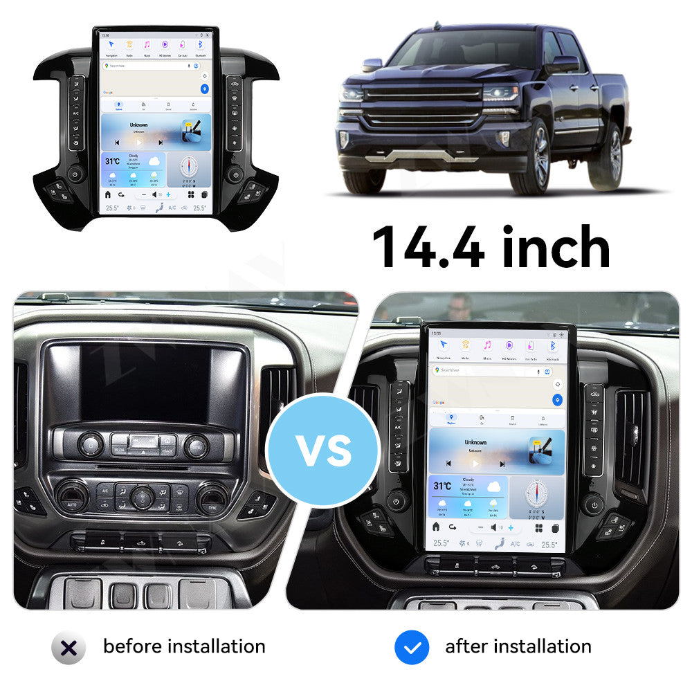 GMC / Chevroler  Silverado 2014-2020 Wireless Carplay & Android Auto Tesla-style Screen 14.4 Inch  Black