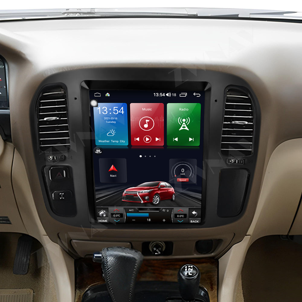 12.1 Inch Tesla Style Vertical Screen Android 13 Car Stereo, GPS Navigation Multimedia Player, Bluetooth WiFi Car Radio for Toyota Land Cruiser LC100 / Lexus LX470 1998-2002