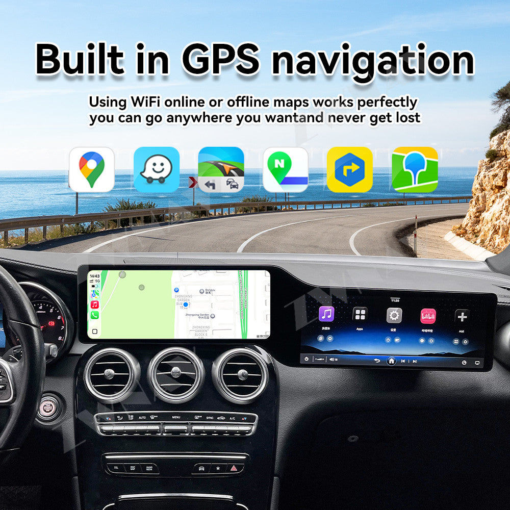 24.6inch 4K Android 15.0 Radio Receiver For Mercedes Benz C Class GLC W205 2015-2022 Auto Audio Stereo Video Player GPS Head Unit