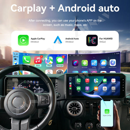 12.3 Inch Dual Screen Android Stereo For Jeep Wrangler JK 2011-2017 GPS Radio with LCD Digital Speedometer