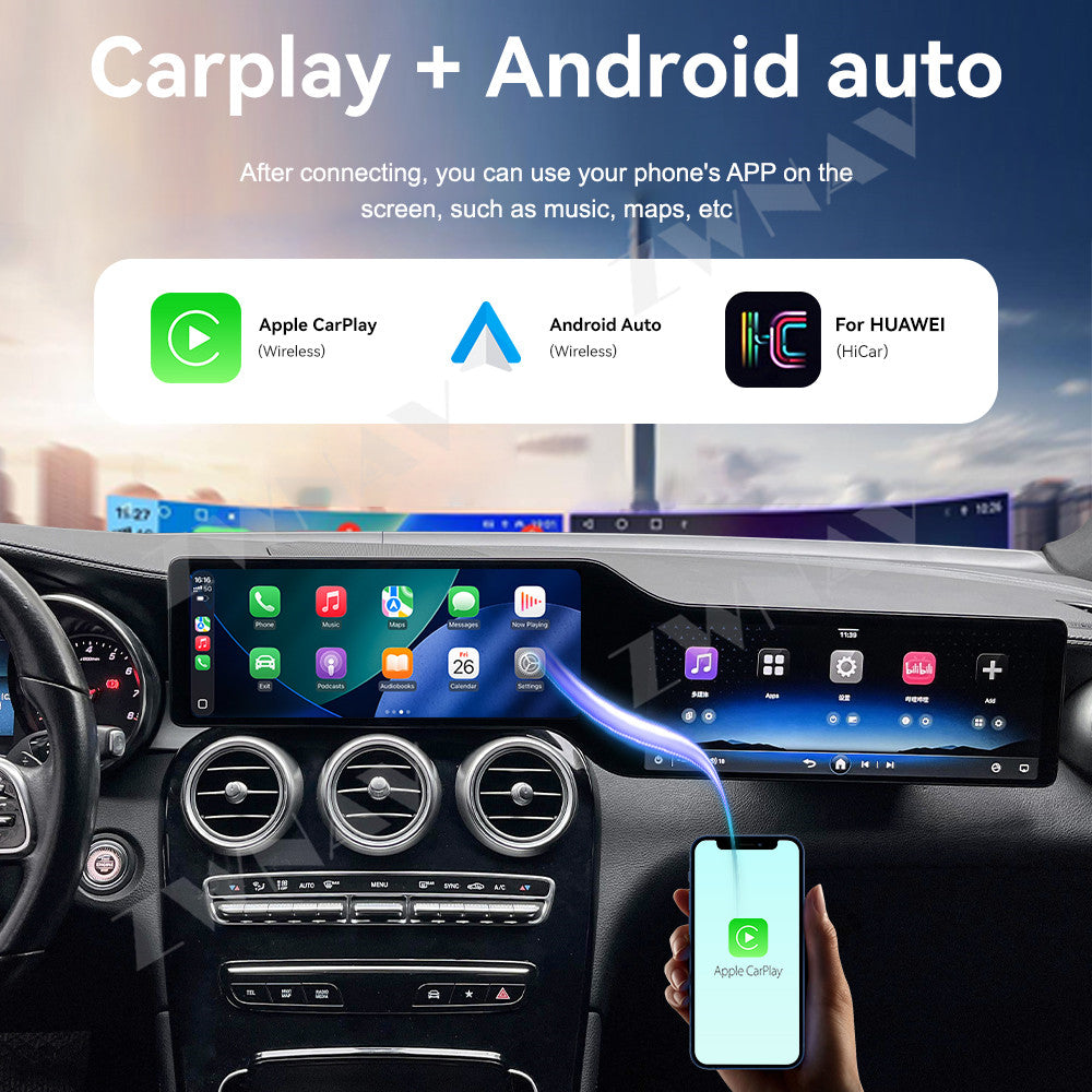 24.6inch 4K Android 15.0 Radio Receiver For Mercedes Benz C Class GLC W205 2015-2022 Auto Audio Stereo Video Player GPS Head Unit