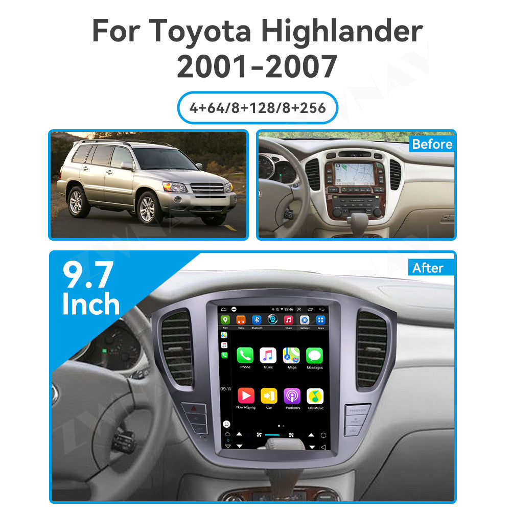 Toyota Highlander 2001-2009 Wireless Carplay & Android Auto  Screen 9.7 Inch