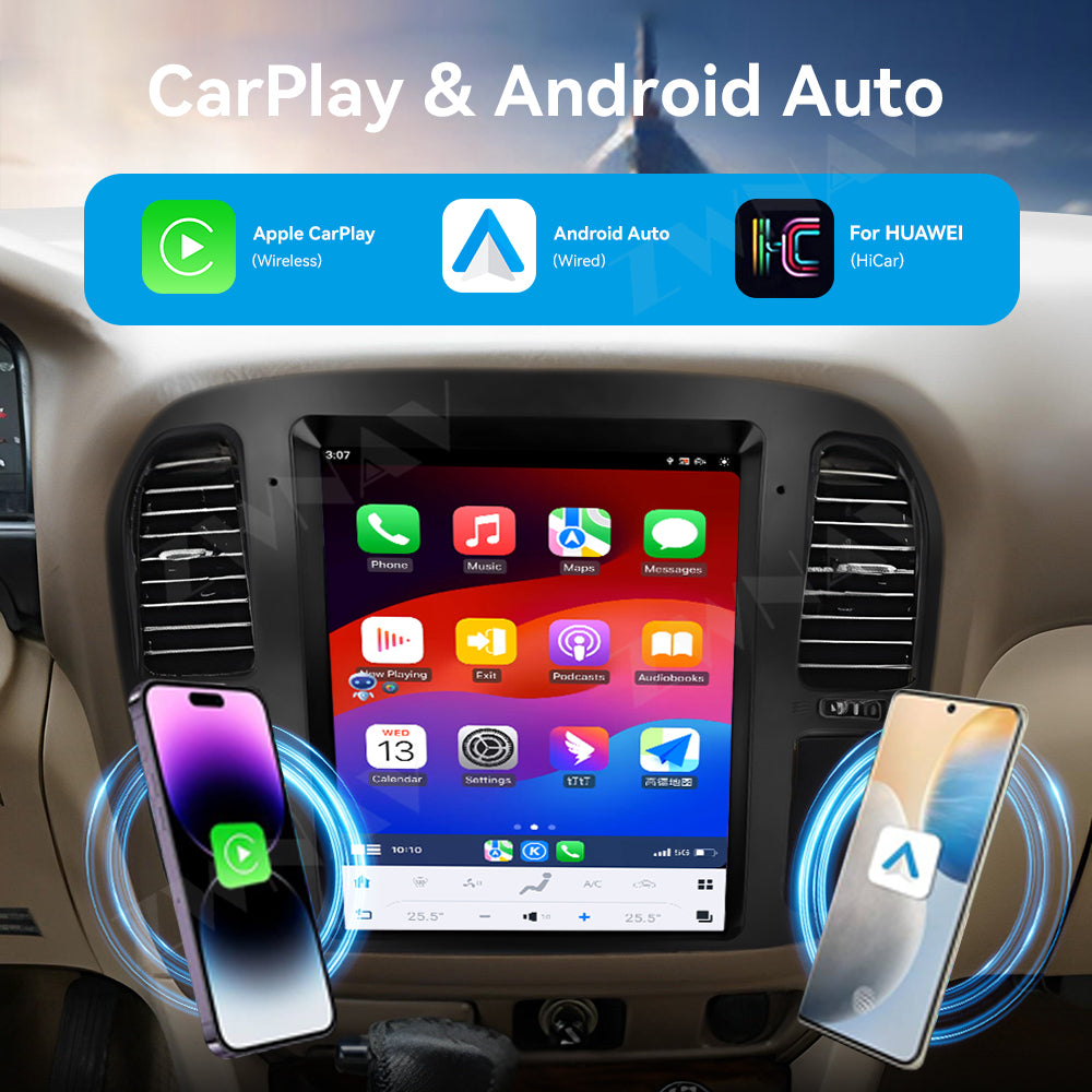 12.1 Inch Tesla Style Vertical Screen Android 13 Car Stereo, GPS Navigation Multimedia Player, Bluetooth WiFi Car Radio for Toyota Land Cruiser LC100 / Lexus LX470 1998-2002