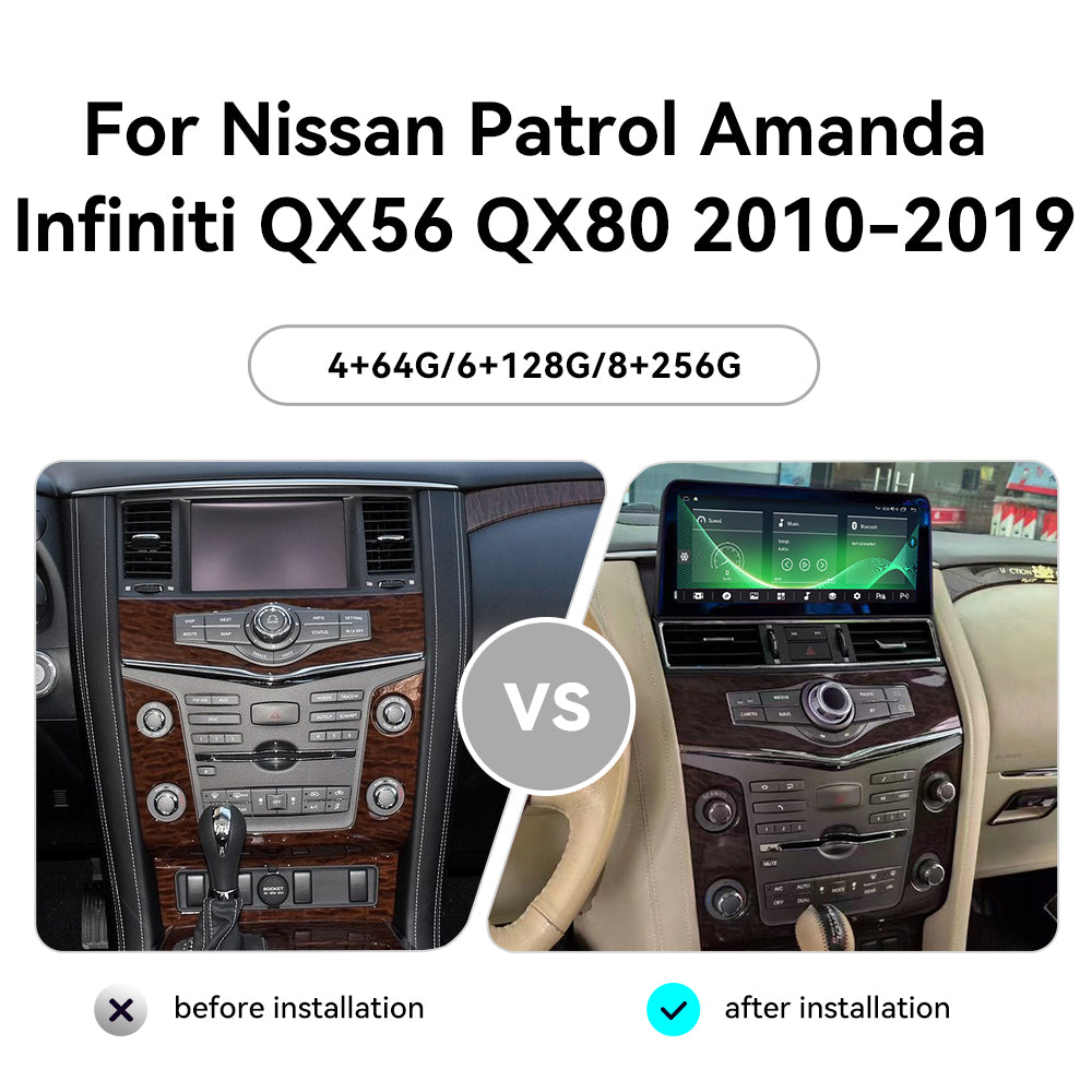 For Nissan Patrol Amanda Infiniti QX56 QX80 2010-2019 Wireless Carplay & Android Auto Tesla-style Screen