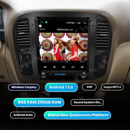 12.1 Inch Tesla Style Vertical Screen Android 13 Car Stereo, GPS Navigation Multimedia Player, Bluetooth WiFi Car Radio for Toyota Land Cruiser LC100 / Lexus LX470 1998-2002