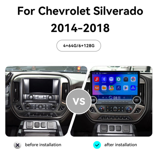 Chevrolet Silverado 2014-2018 Wireless Carplay & Android Auto Tesla-style Screen