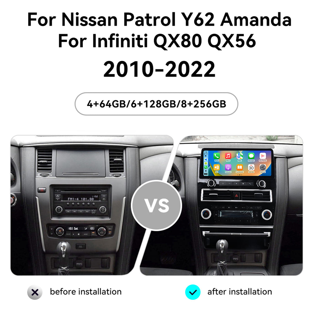 For Nissan Patrol Y62 Amanda For Infiniti QX80 QX56 2010-2022 Wireless Carplay & Android Auto Tesla-style Screen