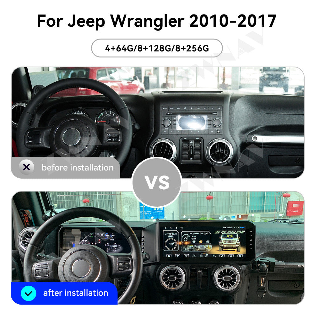 12.3 Inch Dual Screen Android Stereo For Jeep Wrangler JK 2011-2017 GPS Radio with LCD Digital Speedometer