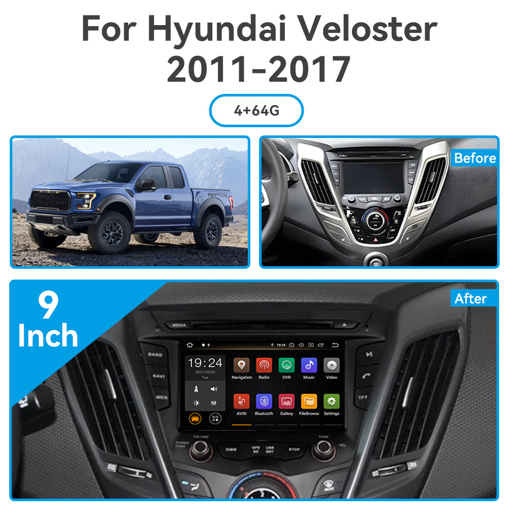 Hyundai Veloster 2011-2017 Wireless Carplay & Android Auto Tesla-style Screen