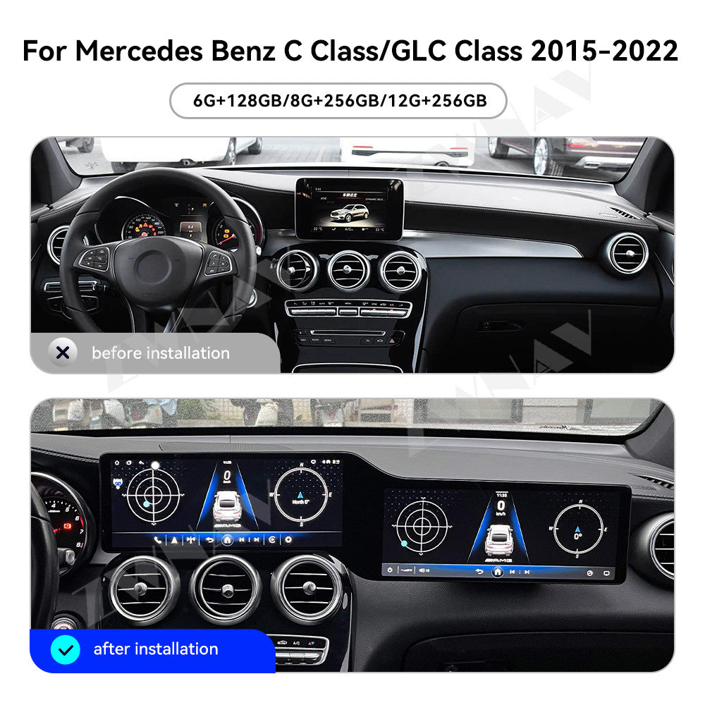 24.6inch 4K Android 15.0 Radio Receiver For Mercedes Benz C Class GLC W205 2015-2022 Auto Audio Stereo Video Player GPS Head Unit