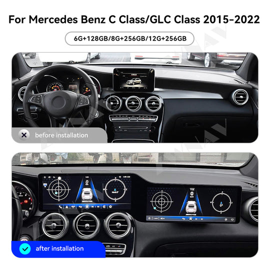 24.6inch 4K Android 15.0 Radio Receiver For Mercedes Benz C Class GLC W205 2015-2022 Auto Audio Stereo Video Player GPS Head Unit