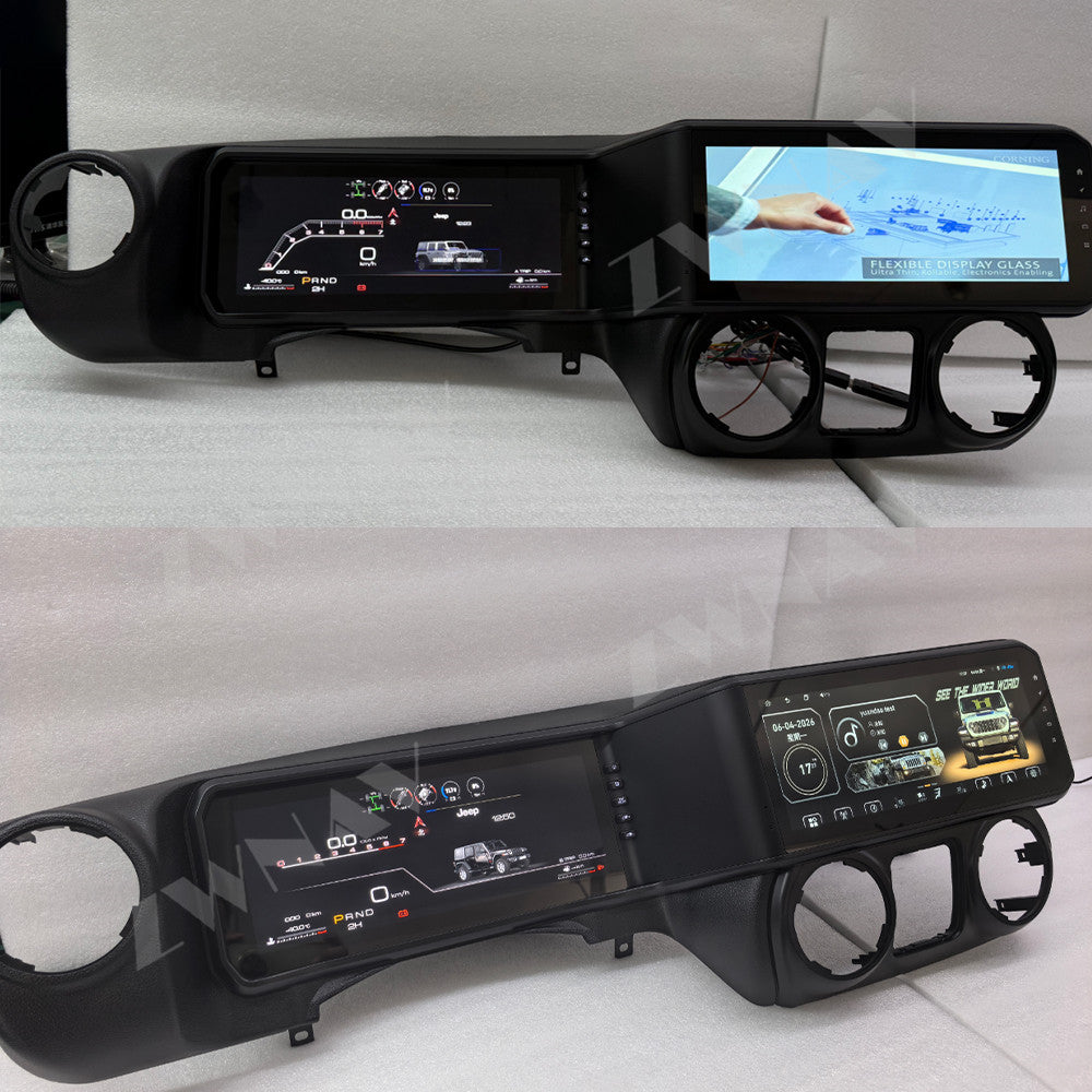 12.3 Inch Dual Screen Android Stereo For Jeep Wrangler JK 2011-2017 GPS Radio with LCD Digital Speedometer
