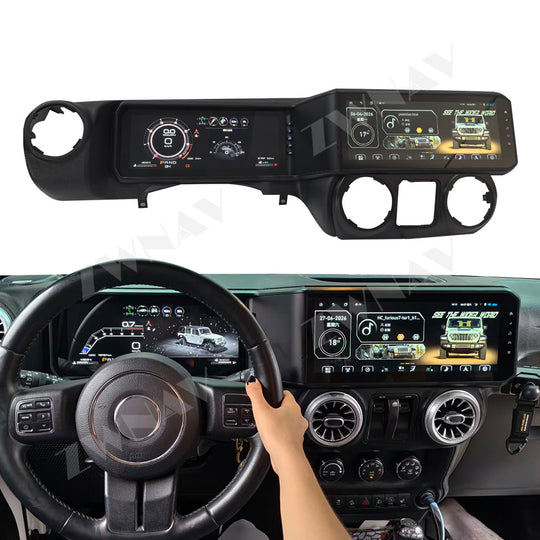 12.3 Inch Dual Screen Android Stereo For Jeep Wrangler JK 2011-2017 GPS Radio with LCD Digital Speedometer
