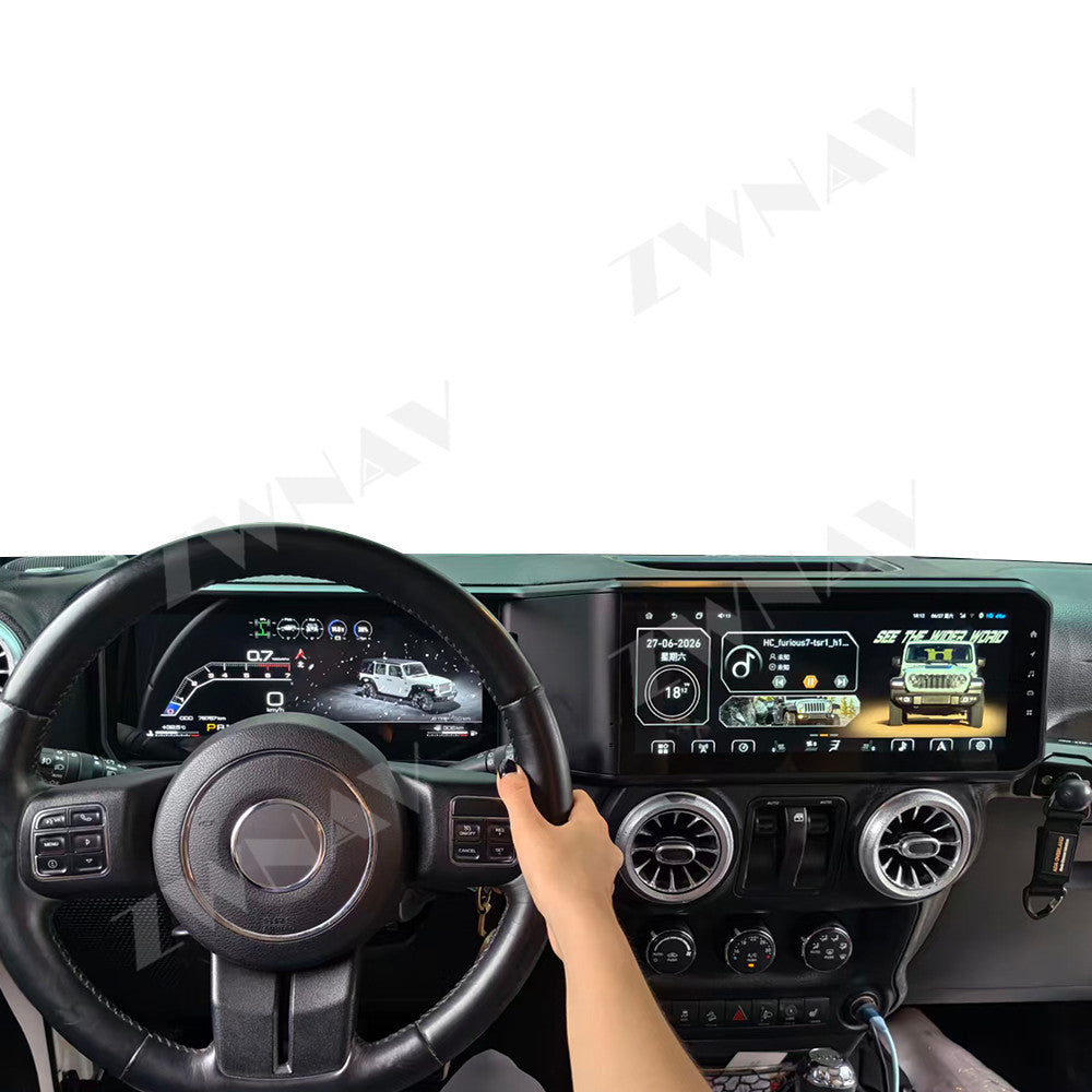 12.3 Inch Dual Screen Android Stereo For Jeep Wrangler JK 2011-2017 GPS Radio with LCD Digital Speedometer