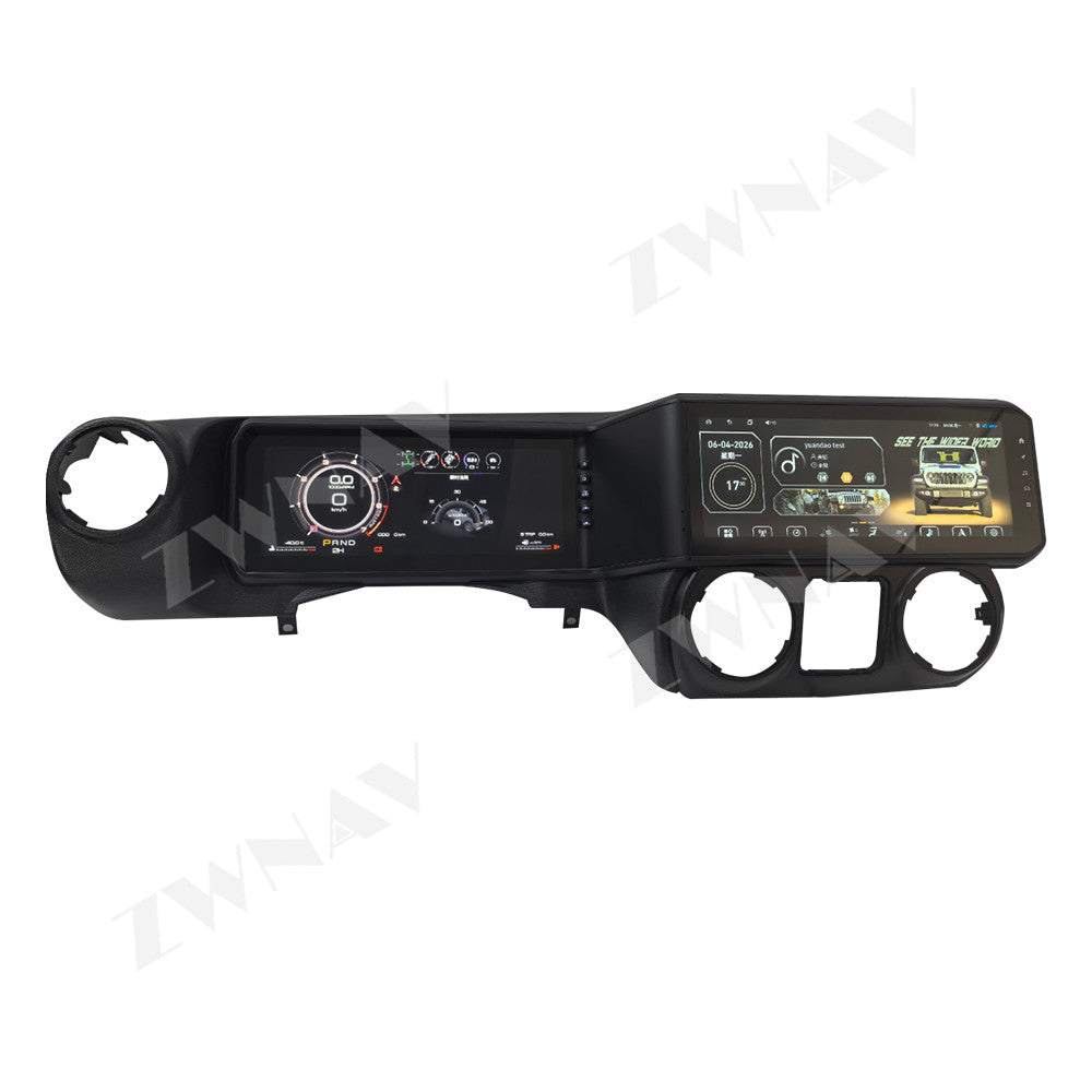 12.3 Inch Dual Screen Android Stereo For Jeep Wrangler JK 2011-2017 GPS Radio with LCD Digital Speedometer