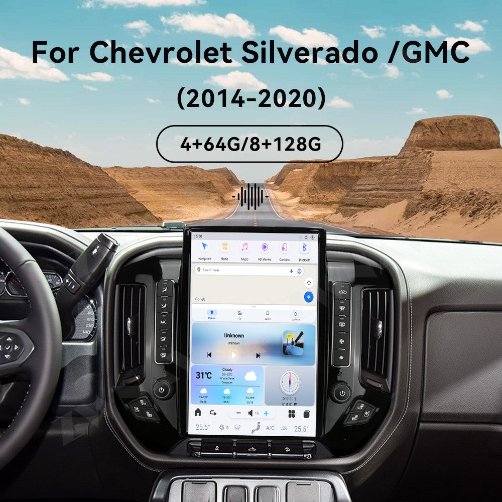 GMC / Chevroler  Silverado 2014-2020 Wireless Carplay & Android Auto Tesla-style Screen 14.4 Inch  Black