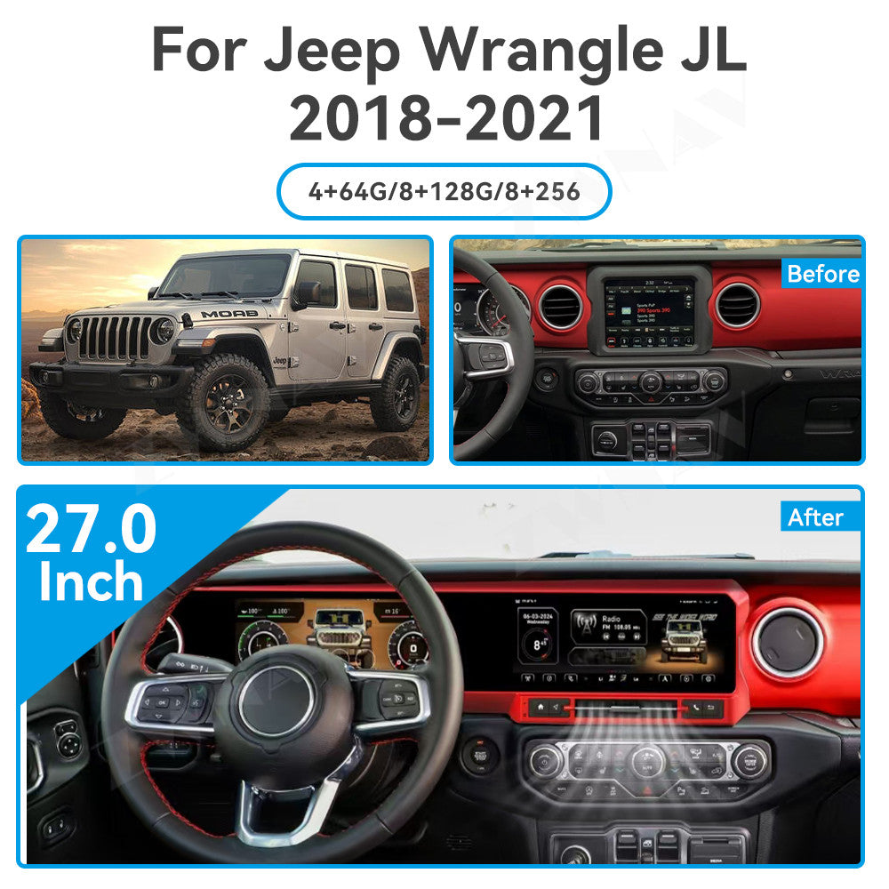 Jeep Wrangler JL 2018-2023  Wireless Carplay & Android Auto Double Screen  (13.5" +13.5" ) Red