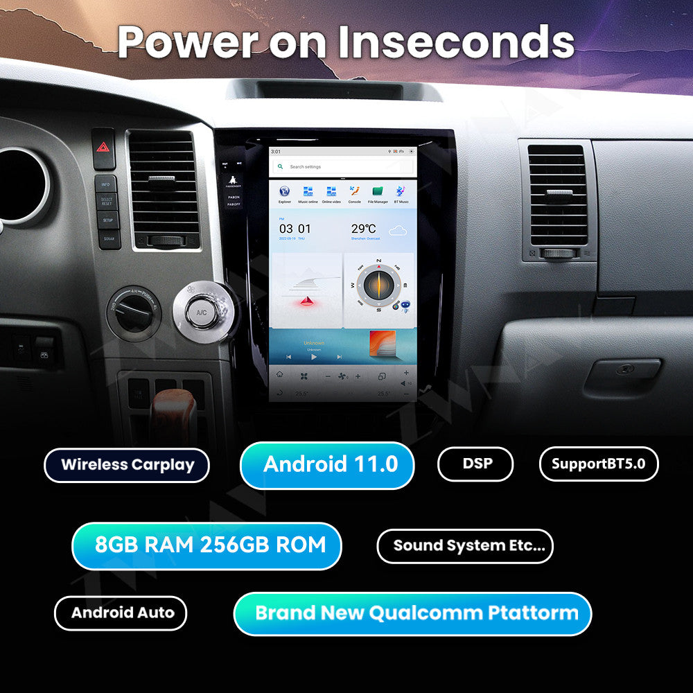 Toyota Tundra 2007-2019 Wireless Carplay & Android Auto Tesla-style Screen 13.6 Inch