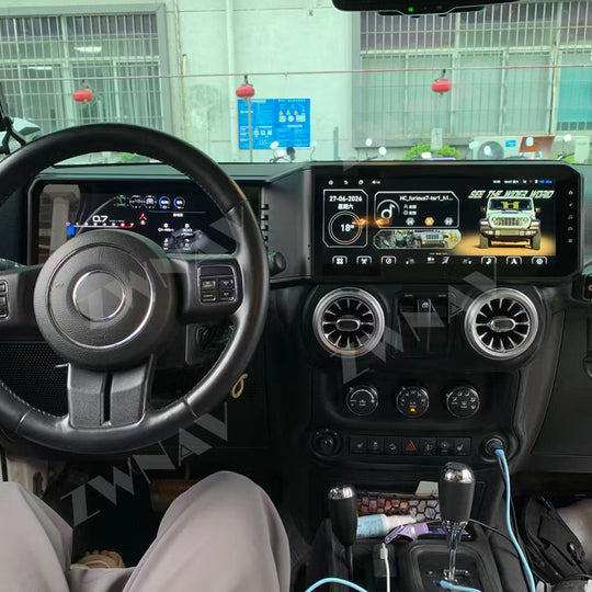 12.3 Inch Dual Screen Android Stereo For Jeep Wrangler JK 2011-2017 GPS Radio with LCD Digital Speedometer