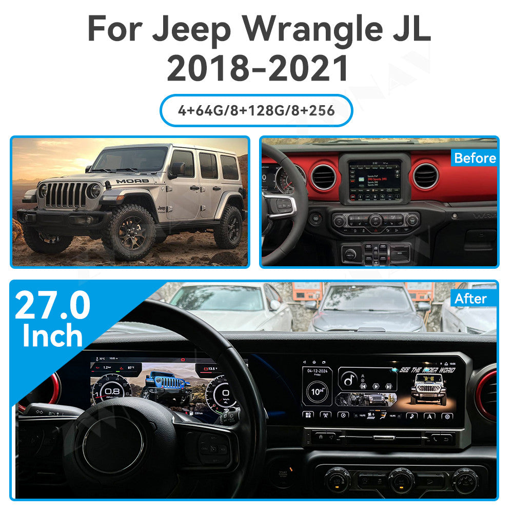 Jeep Wrangler JL 2018-2023  Wireless Carplay & Android Auto Double Screen (13.5" +13.5" )Black