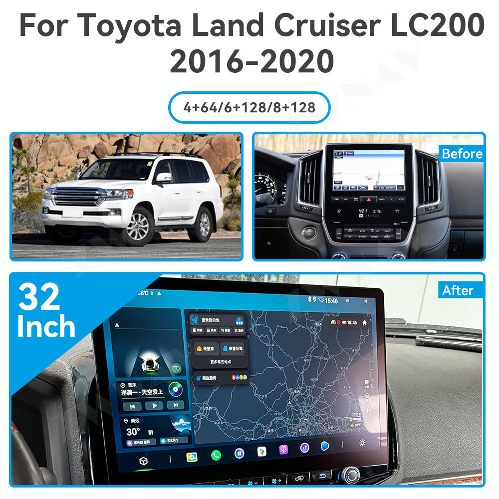 Toyota Land Cruiser 2016-2020  Wireless Carplay & Android Auto Tesla-style Screen  32 Inch