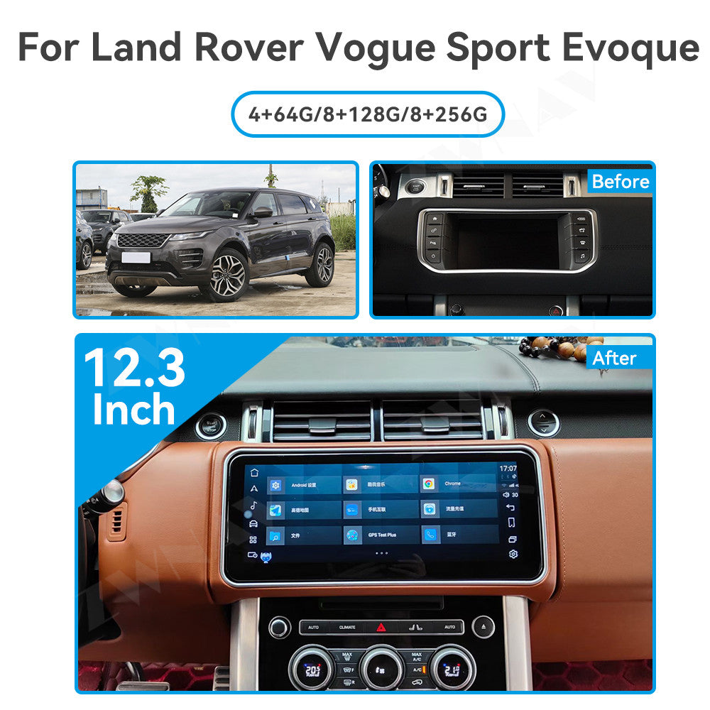 Land Rover Vogue Sport Evoque 2011-2020 Wireless Carplay & Android Auto Tesla-style Screen 12.3 Inch