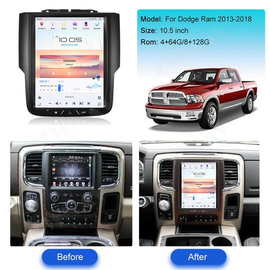 Dodge Ram Manual/Auto Air Conditioner Wireless Carplay & Android Auto Tesla-style Screen  10.5 Inc