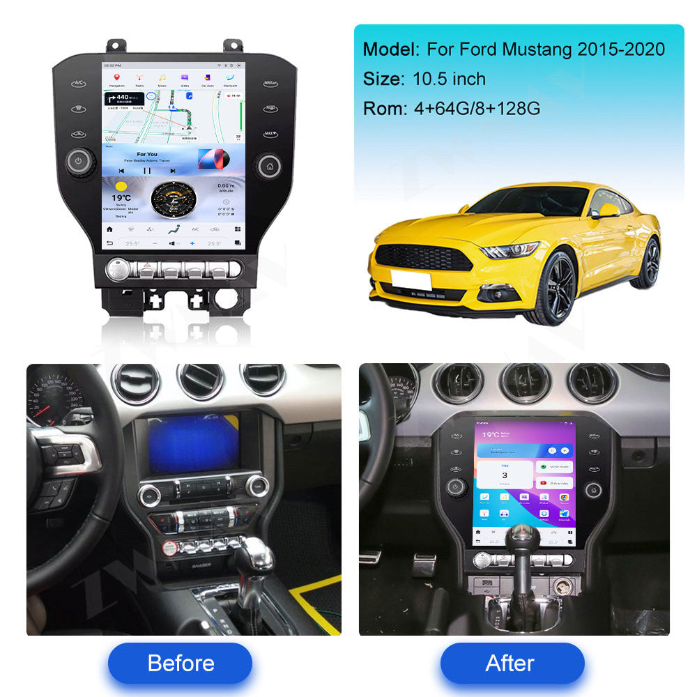 Ford Mustang 2015-2020 Wireless Carplay & Android Auto Tesla-style Screen 10.5 Inch