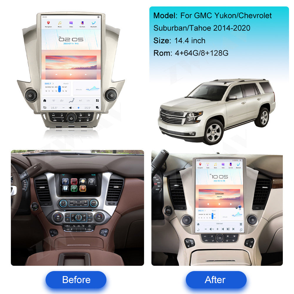 Chevroler Suburban /Tahoe 2014-2020  GMC-YUKON 2015-2020 Wireless Carplay & Android Auto Tesla-style Screen 14.4"