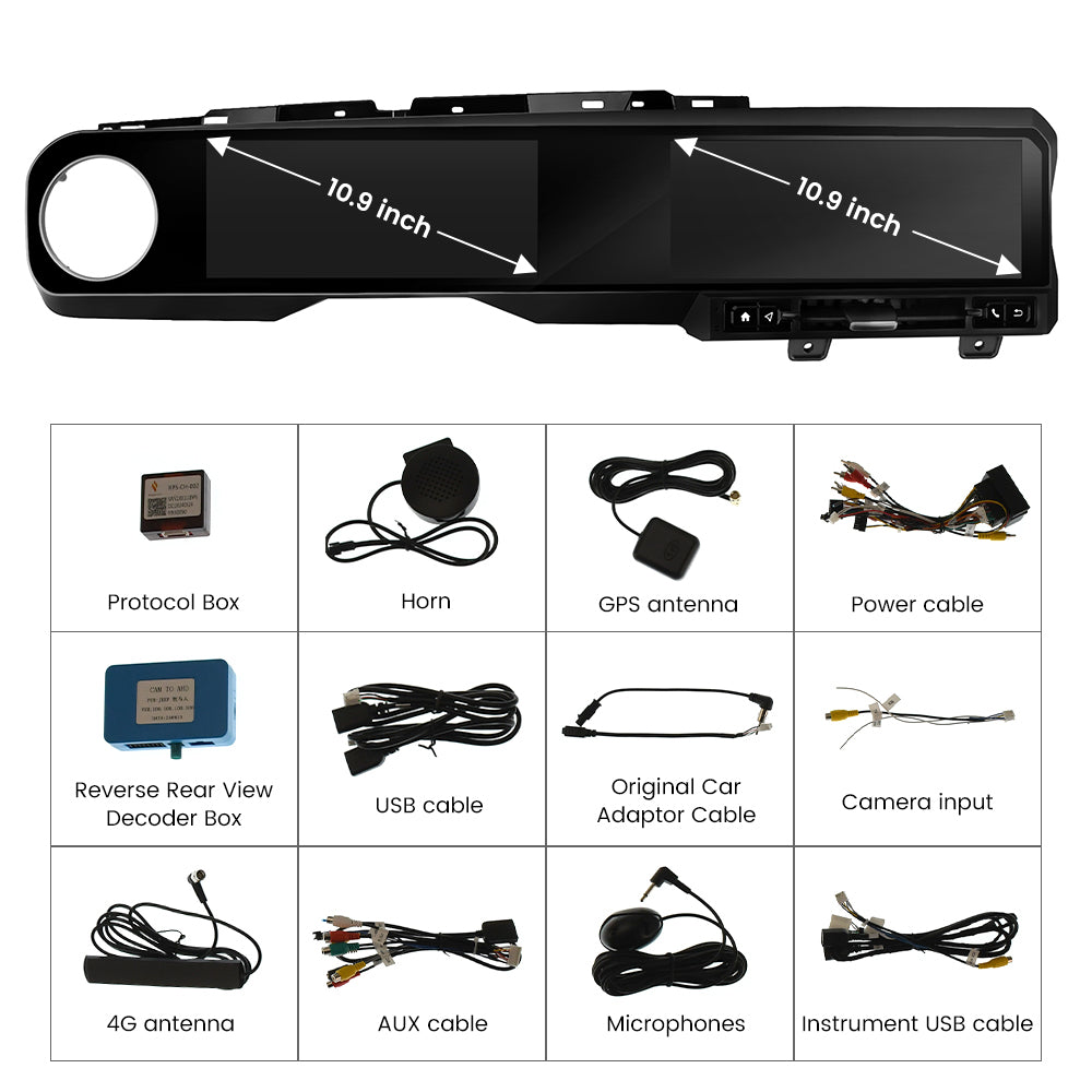 For Jeep Wrangler JK 2018-2023 Wireless CarPlay & Android Auto Dual Screen (10.9 + 10.9") Car Stereo Upgrade