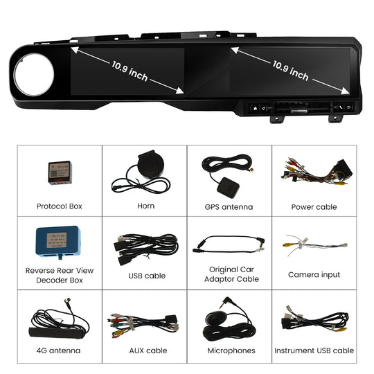 For Jeep Wrangler JK 2018-2023 Wireless CarPlay & Android Auto Dual Screen (10.9 + 10.9") Car Stereo Upgrade