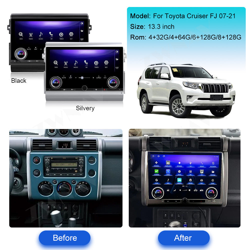 Toyota Cruiser 2007-2021 Wireless Carplay & Android Auto  Screen 13.3 Inch Silvery