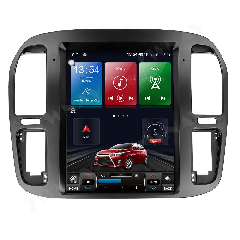12.1 Inch Tesla Style Vertical Screen Android 13 Car Stereo, GPS Navigation Multimedia Player, Bluetooth WiFi Car Radio for Toyota Land Cruiser LC100 / Lexus LX470 1998-2002