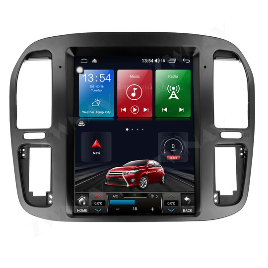 12.1 Inch Tesla Style Vertical Screen Android 13 Car Stereo, GPS Navigation Multimedia Player, Bluetooth WiFi Car Radio for Toyota Land Cruiser LC100 / Lexus LX470 1998-2002