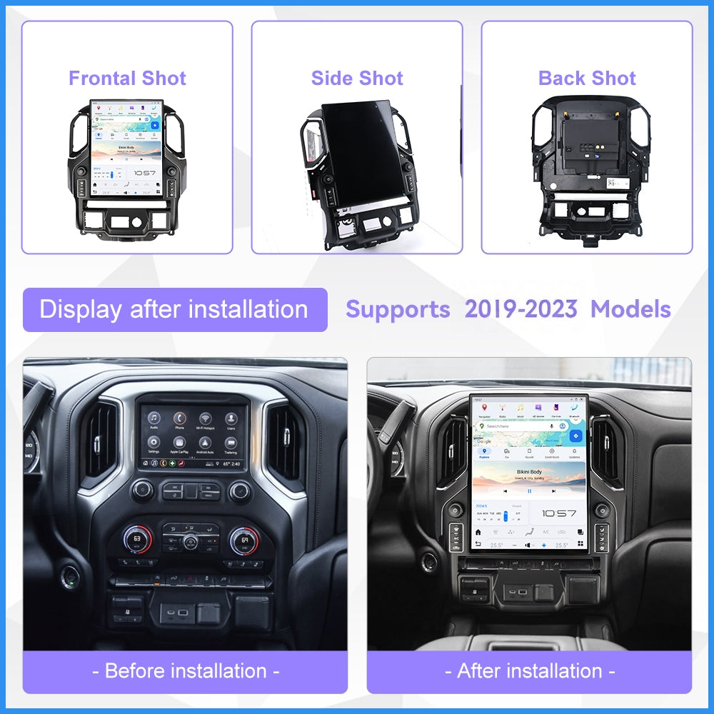 8+128GB Car Stereo For GMC Sierra Chevrolet Silverado 2019-2023 Wireless Carplay & Android Auto Tesla-style Screen 15.6 Inch