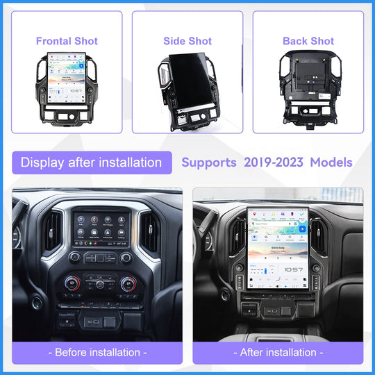 8+128GB Car Stereo For GMC Sierra Chevrolet Silverado 2019-2023 Wireless Carplay & Android Auto Tesla-style Screen 15.6 Inch