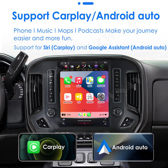 GMC / Chevroler  Silverado 2015-2019 Wireless Carplay & Android Auto Tesla-style Screen 12.1 Inch  Black