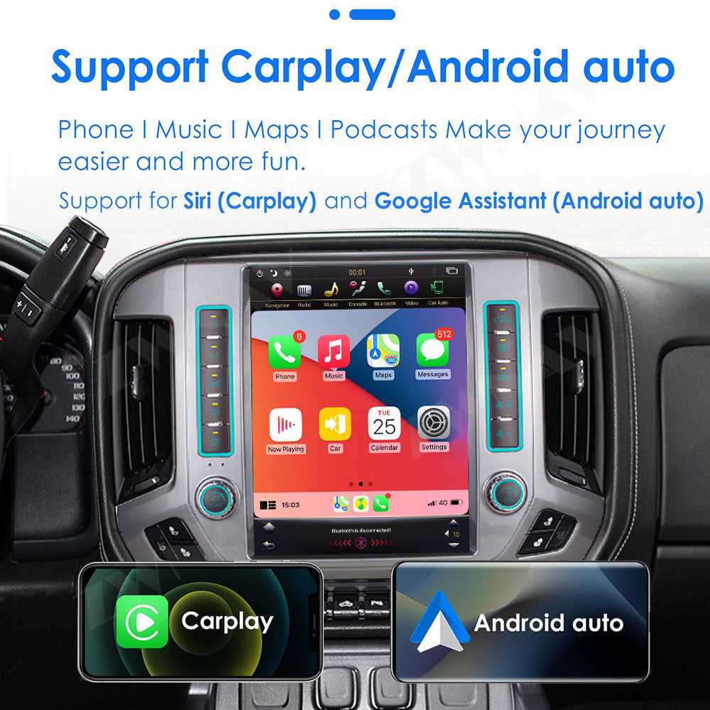 GMC / Chevroler  Silverado 2015-2019 Wireless Carplay & Android Auto Tesla-style Screen 12.1 Inch  Silver