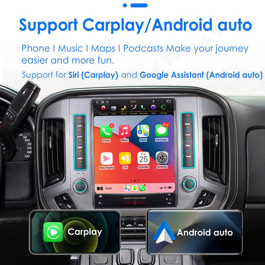 GMC / Chevroler  Silverado 2015-2019 Wireless Carplay & Android Auto Tesla-style Screen 12.1 Inch  Silver