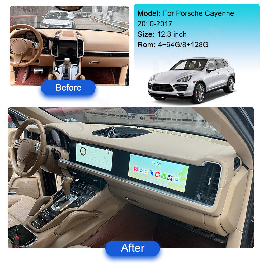 Porsche Cayenne  2010-2017 Wireless Carplay & Android Auto  Double Screen (12.3 Inch+12.3 Inch)