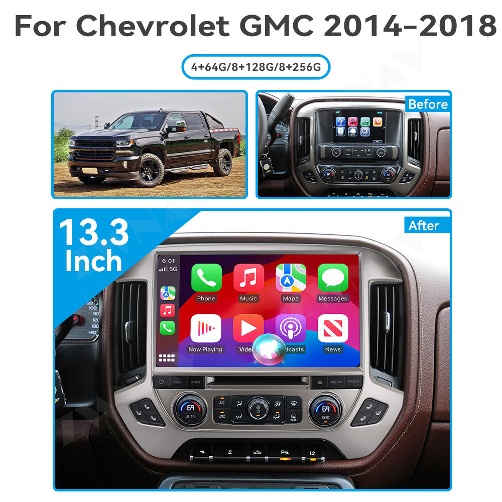 Chevroler GMC 2013-2020  Wireless Carplay & Android Auto Tesla-style Screen 13.3 Inch