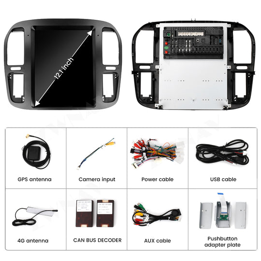 12.1 Inch Tesla Style Vertical Screen Android 13 Car Stereo, GPS Navigation Multimedia Player, Bluetooth WiFi Car Radio for Toyota Land Cruiser LC100 / Lexus LX470 1998-2002