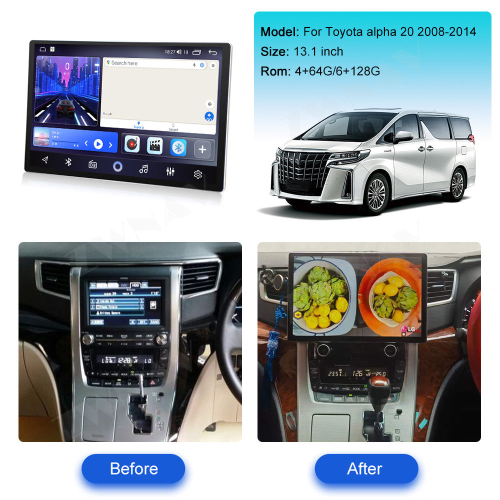 Toyota Alpha 2008-2015  Wireless Carplay & Android Auto Tesla-style Screen  13.1 Inch