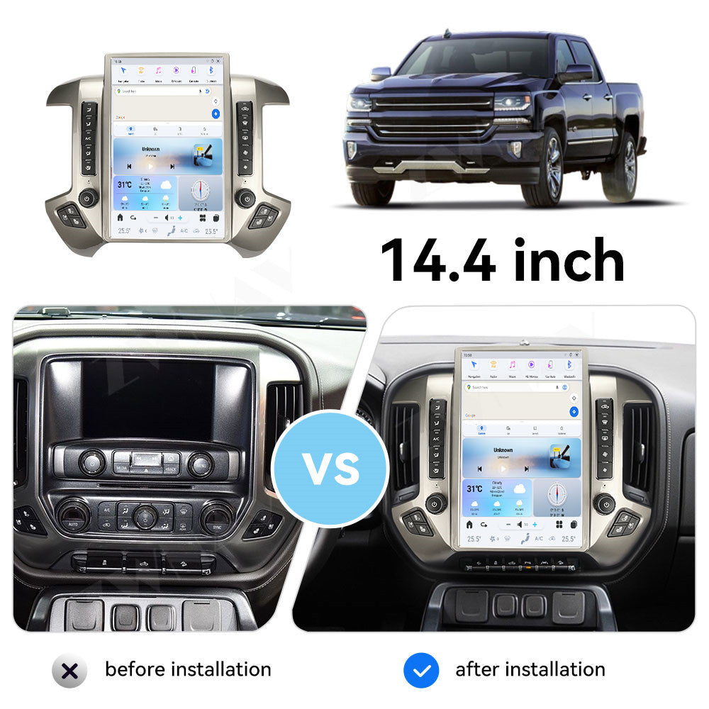 GMC / Chevroler  Silverado 2014-2020 Wireless Carplay & Android Auto Tesla-style Screen 14.4 Inch  Silver